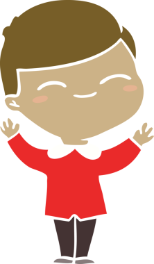 Bir insan tarafından çizilmiş düz renkli çizgi film gülümseyen çocuk