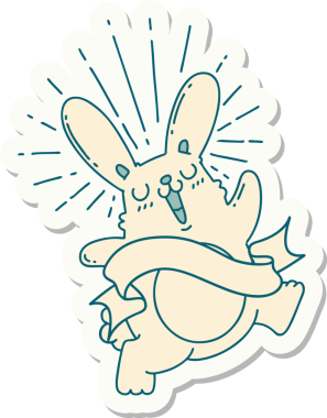 Bir insan tarafından çizilmiş zıplayan tavşan dövmesi çıkartması.