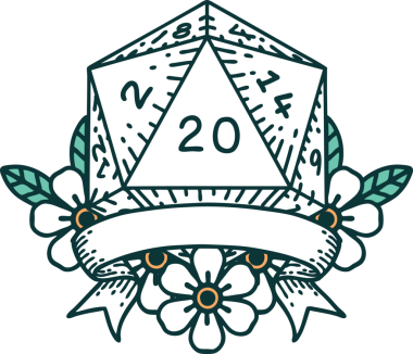 Retro Dövme Biçimi Doğal 20 kritik vuruş D20 zar bir insan tarafından çizildi