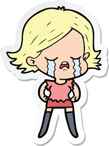 Bir insan tarafından çizilmiş ağlayan bir çizgi film kızına ait etiket.