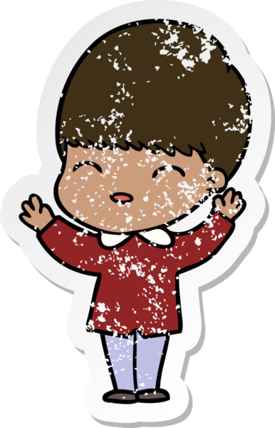 Bir insan tarafından çizilmiş mutlu çizgi film çocuğunun sıkıntılı çıkartması.