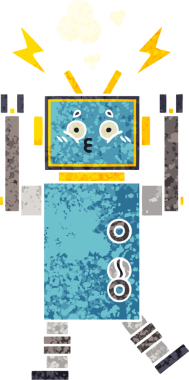 Bir insan tarafından çizilmiş bir robotun retro çizim tarzı karikatürü