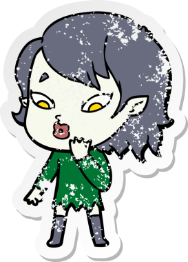 Bir insan tarafından çizilmiş şirin bir vampir kızın sıkıntılı çıkartması.