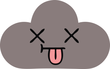 Bir insan tarafından çizilmiş bir fırtına bulutunun düz renkli retro karikatürü