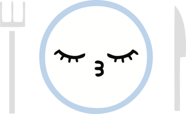 Bir insan tarafından çizilmiş yemek tabağının düz renkli retro karikatürü