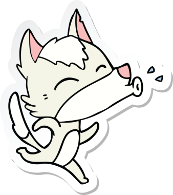 Bir insan tarafından çizilmiş uluyan kurt çizgi filminin çıkartması.