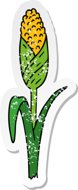 Bir insan tarafından çizilmiş mısır koçanı üzerine çizilmiş, kederli bir çizgi film karikatürü.