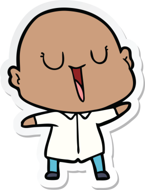 Bir insan tarafından çizilmiş mutlu, kel bir adamın çıkartması.