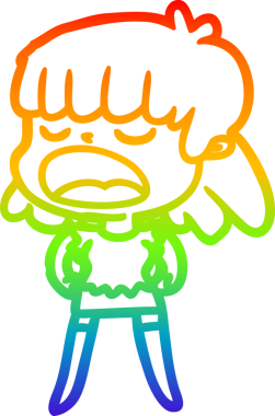 Gökkuşağı gradyan çizgi çizimi Bir insan tarafından yüksek sesle çizilen bir kadın karikatürü