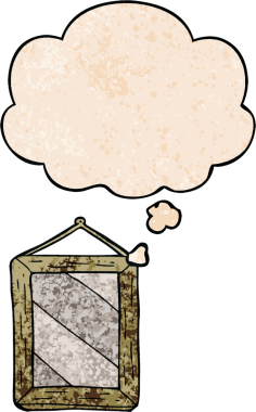 bir insan tarafından çizilmiş grunge doku biçiminde düşünce baloncuğu olan çizgi film aynası