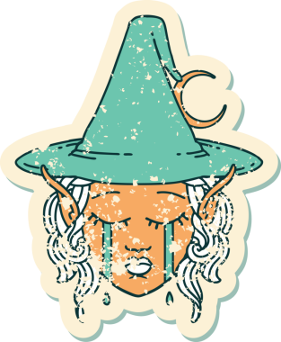 Retro Dövme Tarzı Ağlayan Elf Büyücüsü karakteri bir insan tarafından çizilmiş