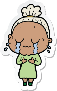 Bir insan tarafından çizilmiş, ağlayan yaşlı bir kadının çıkartması.