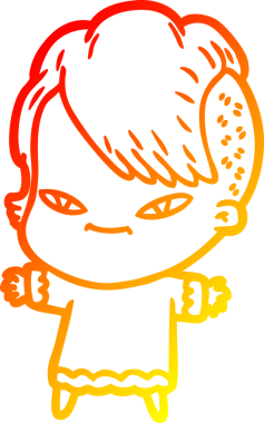 Hipster saç kesimi bir insan tarafından çizilmiş güzel bir çizgi film kızı çizimi.