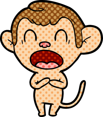 Bir insan tarafından çizilmiş esneyen çizgi maymun.