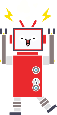 Bir insan tarafından çizilmiş düz renkli bir robot karikatürü