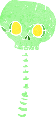 Bir insan tarafından çizilmiş ürkütücü kafatası ve omurga.