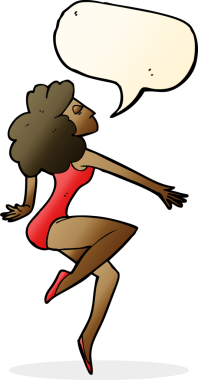 Bir insan tarafından çizilmiş konuşma balonu olan çizgi film dansçısı kadın.