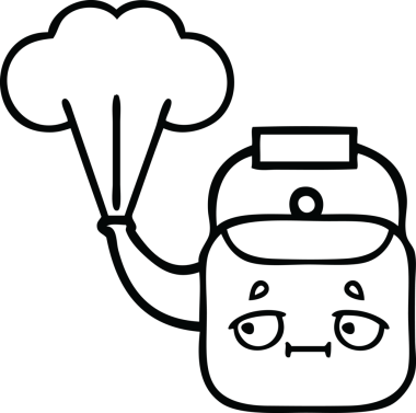 Bir insan tarafından çizilen dumanı tüten bir çaydanlığın çizgi çizimi