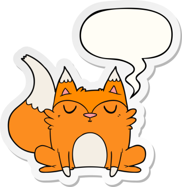 Bir insan tarafından çizilmiş konuşma balonu çıkartmalı çizgi film tilkisi.