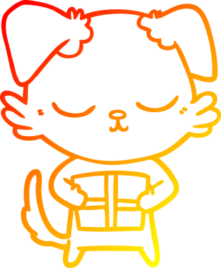 Bir insan tarafından çizilmiş Noel hediyeli şirin bir köpeğin sıcak çizgi çizimi.