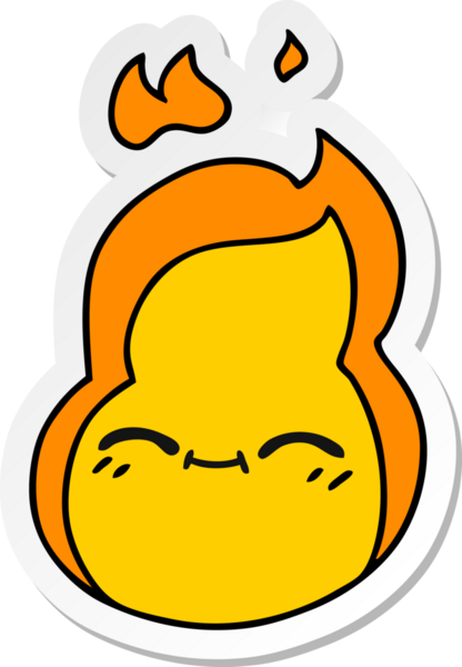 Bir insan tarafından çizilmiş kawaii ateş alevinin serbest sticker karikatürü.