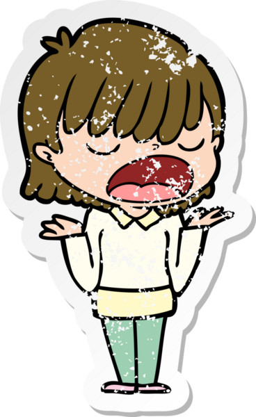 Bir insan tarafından yüksek sesle çizilmiş karikatür kadının sıkıntılı çıkartması.