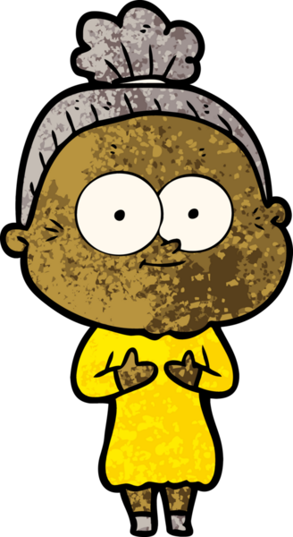 Bir insan tarafından çizilmiş mutlu yaşlı kadın çizgi filmi.