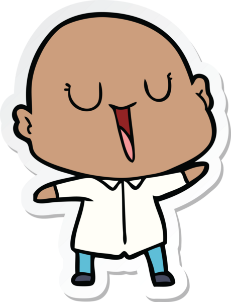 Bir insan tarafından çizilmiş mutlu, kel bir adamın çıkartması.