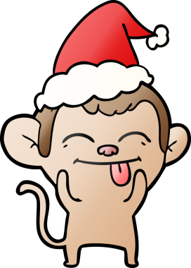 Bir insan tarafından çizilmiş Noel Baba şapkası takan bir maymunun gradyan çizimi.