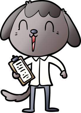 Bir insan tarafından çizilmiş ofis tişörtü giyen sevimli bir köpek.