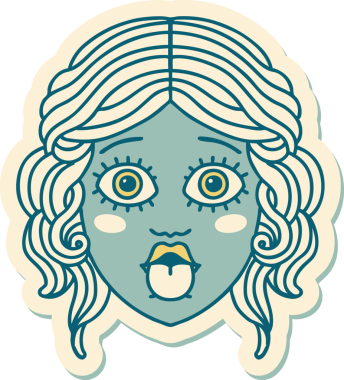 Geleneksel kadın yüzü stili bir dövme çıkartması bir insan tarafından çizilmiş bir dil.