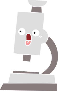 Bir insan tarafından çizilmiş bir mikroskobun düz renkli retro karikatürü