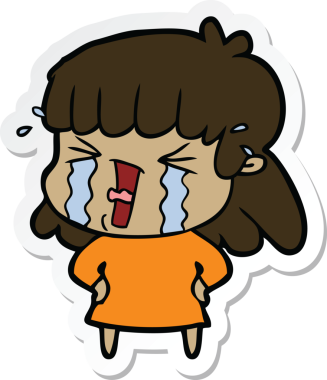 Bir insan tarafından çizilmiş gözyaşları içindeki bir karikatür kadının çıkartması.