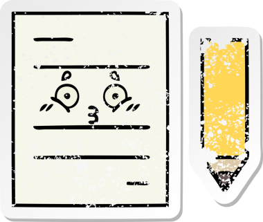 Bir insan tarafından çizilmiş şirin bir çizgi film test kağıdının sıkıntılı çıkartması.