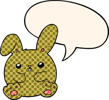 Çizgi roman tarzında konuşma balonu olan çizgi film tavşanı bir insan tarafından çizilmiş.