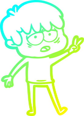 Bir insan tarafından çizilmiş, bitkin bir çocuğun soğuk çizgi çizimi.