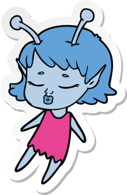 Bir insan tarafından çizilmiş şirin bir uzaylı kız karikatürü.