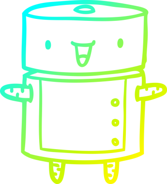 Bir insan tarafından çizilmiş sevimli bir robotun soğuk eğim çizgisi.