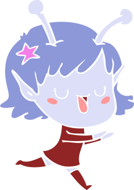 Mutlu uzaylı kız düz renkli çizgi film bir insan tarafından çizildi.