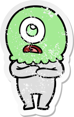 Bir insan tarafından çizilmiş sıkıntılı bir Tepegöz uzaylı uzay adamı çıkartması.