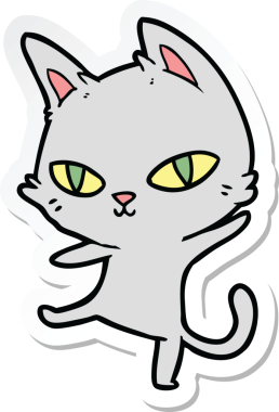 Bir insan tarafından çizilmiş çizgi film kedisinin çıkartması.