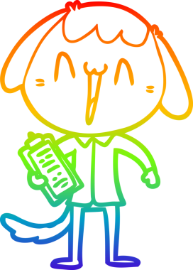 Gökkuşağı gradyan çizimi. Bir insan tarafından çizilmiş şirin bir köpek çizimi.