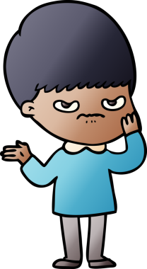 Bir insan tarafından çizilmiş sinirli çizgi film çocuğu.