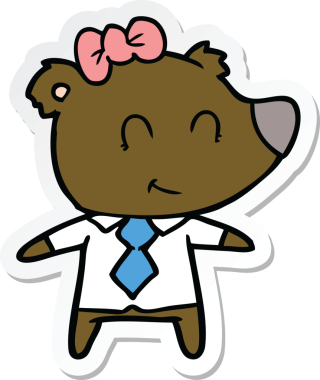 Bir insan tarafından çizilmiş iş elbisesi içindeki dişi ayının çıkartması.