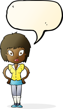 Bir insan tarafından çizilmiş konuşma balonu olan güzel bir kız.