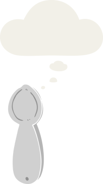 Düşünce baloncuklu çizgi film kaşığı insan tarafından çizilmiş.