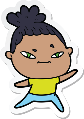 Bir insan tarafından çizilmiş bir karikatür kadının çıkartması.