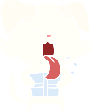 Bir insan tarafından çizilmiş düz renk çizgi film soluyan köpek.