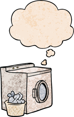 bir insan tarafından çizilmiş grunge desen şeklinde düşünce baloncuklu çizgi film çamaşır makinesi.