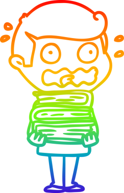 Gökkuşağı gradyan çizimi. Çizgi roman çizen bir adam. Bir insan tarafından çizilmiş.